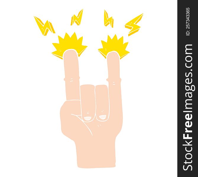 Flat Color Illustration Of A Cartoon Hand Making Rock Symbol