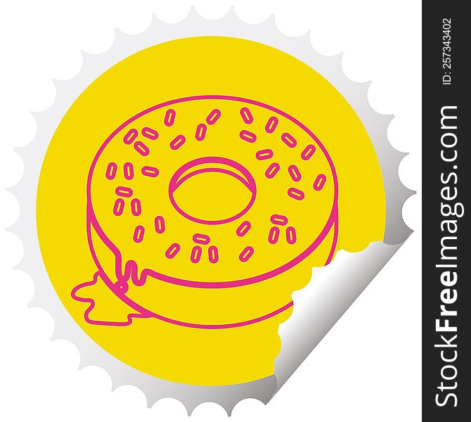 illustration of a tasty iced donut circular peeling sticker. illustration of a tasty iced donut circular peeling sticker