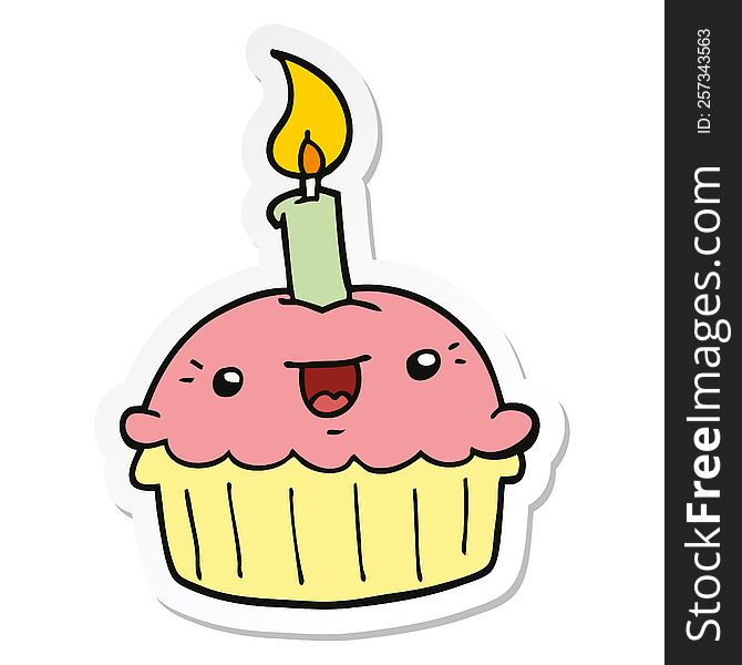 sticker of a cartoon cupcake with candle