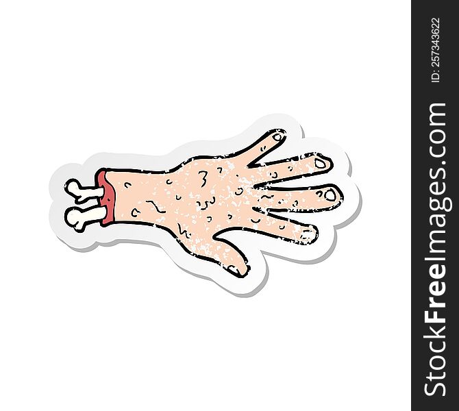 Retro Distressed Sticker Of A Gross Severed Hand Cartoon