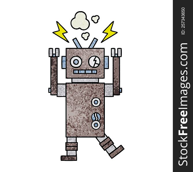 retro grunge texture cartoon of a malfunctioning robot