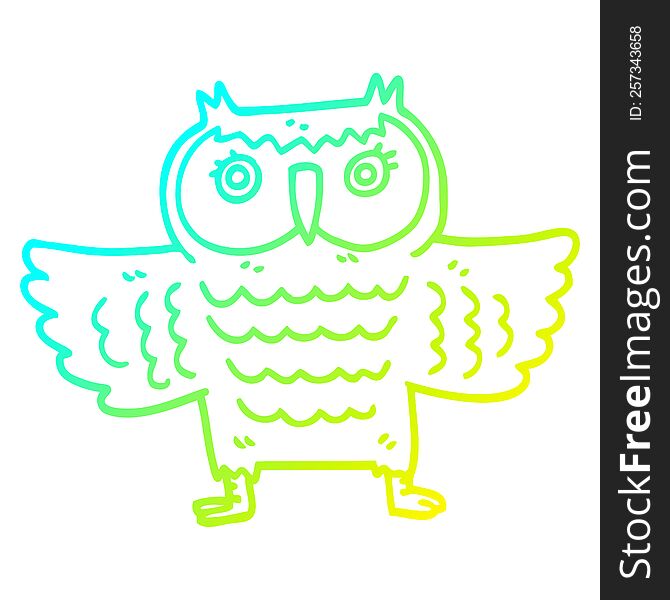 Cold Gradient Line Drawing Cartoon Owl With Flapping Wings