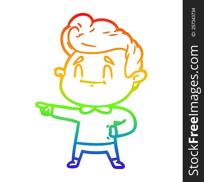 Rainbow Gradient Line Drawing Happy Cartoon Man Pointing