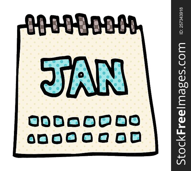 Cartoon Doodle Calendar Showing Month Of January