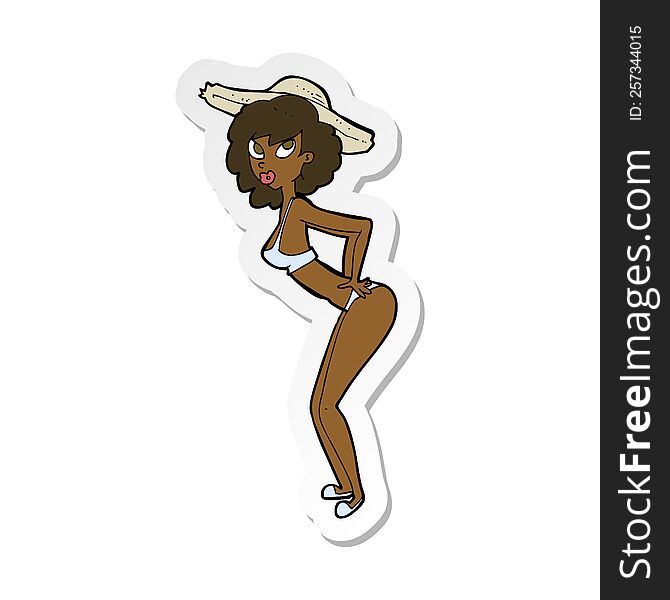 Sticker Of A Cartoon Pin-up Beach Girl