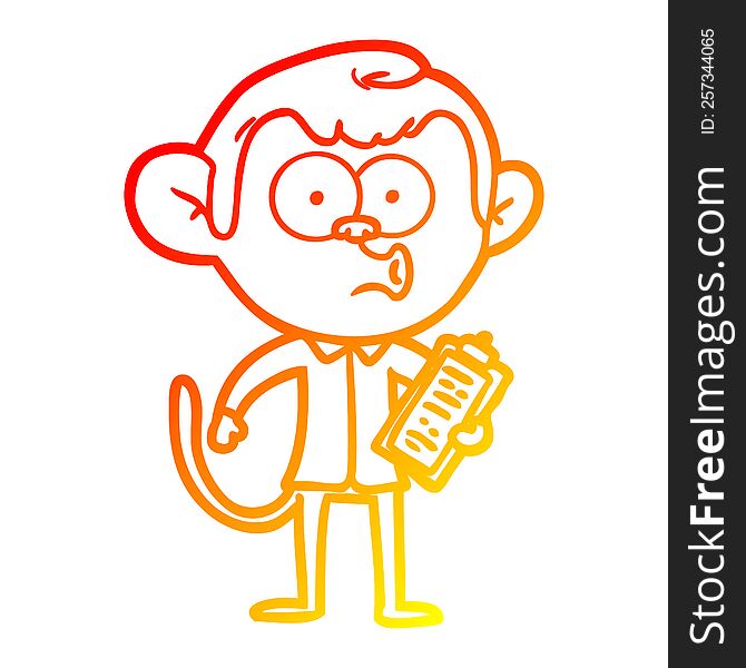 warm gradient line drawing of a cartoon salesman monkey