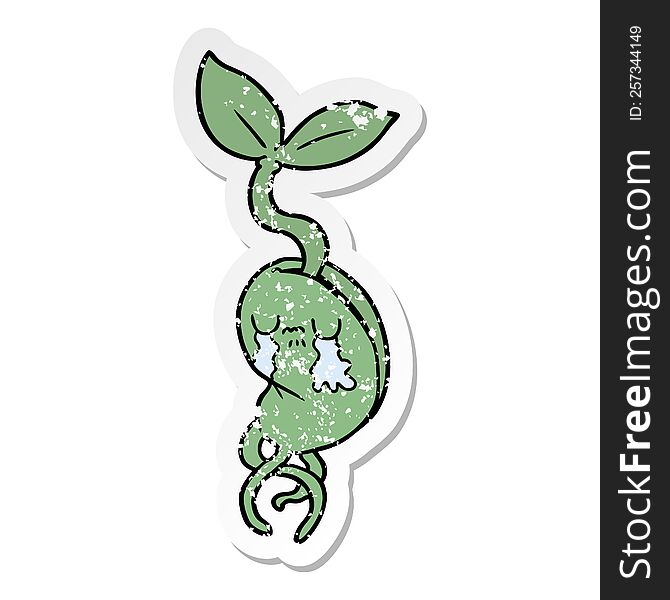 distressed sticker of a cartoon sprouting seedling