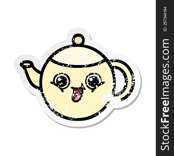 Distressed Sticker Of A Cute Cartoon Tea Pot