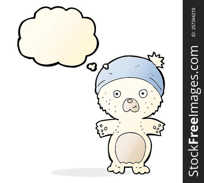 Cartoon Cute Polar Bear In Hat With Thought Bubble