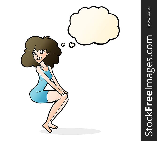 Cartoon Sitting Woman In Dress With Thought Bubble