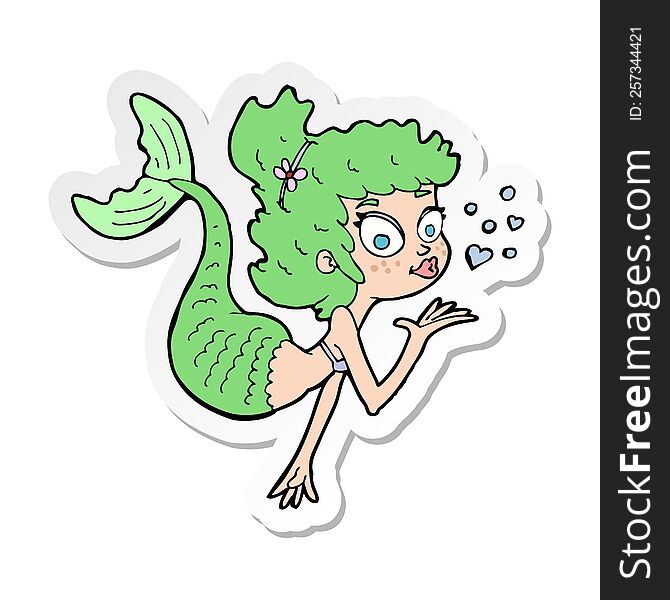 Sticker Of A Cartoon Pretty Mermaid