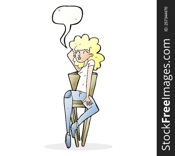 Cartoon Woman Posing On Chair With Speech Bubble