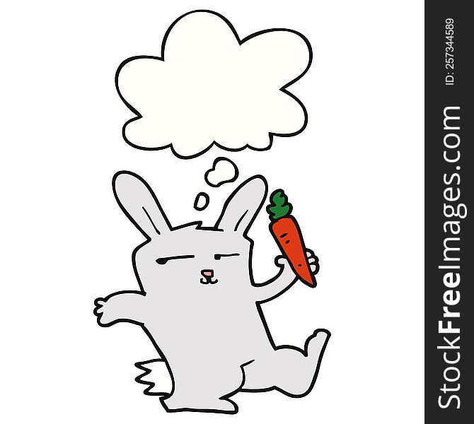 Cartoon Rabbit With Carrot And Thought Bubble