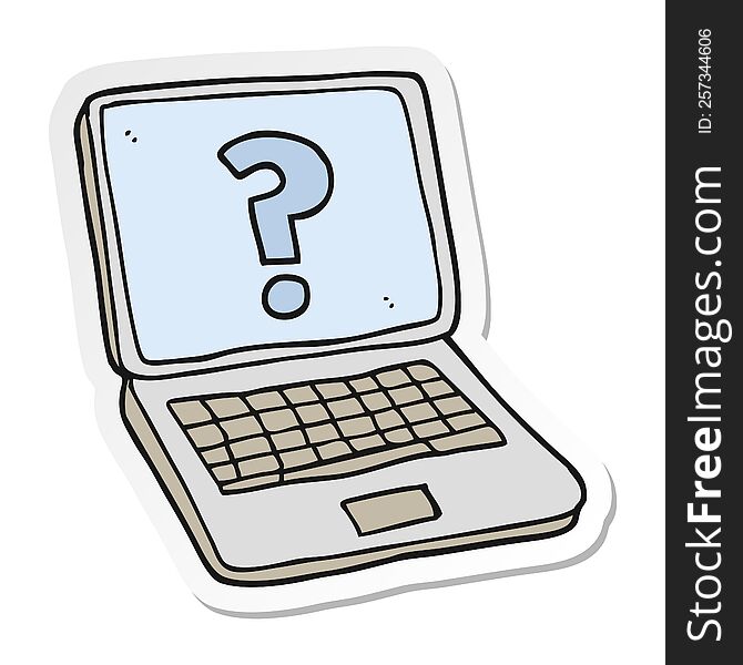 sticker of a cartoon laptop computer with question mark