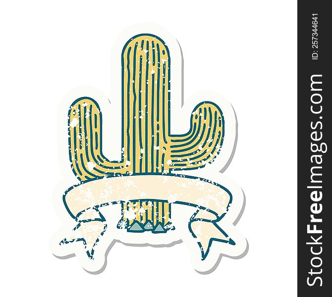 Grunge Sticker With Banner Of A Cactus