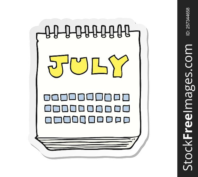 sticker of a cartoon calendar showing month of July