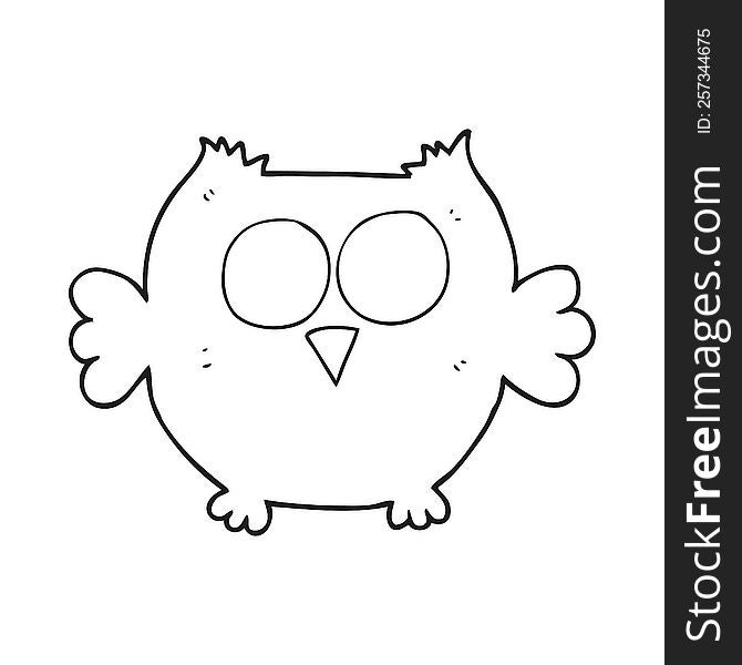 freehand drawn black and white cartoon happy owl