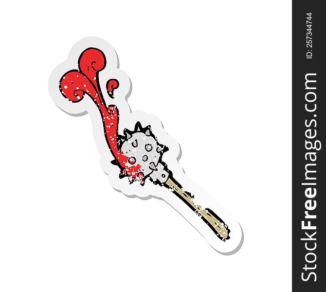 retro distressed sticker of a cartoon bloody medieval mace