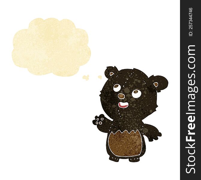 cartoon happy little teddy black bear with thought bubble