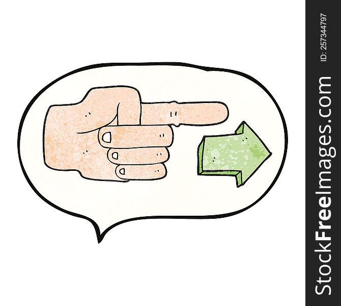 Speech Bubble Textured Cartoon Pointing Hand With Arrow