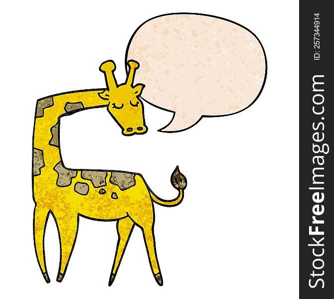 Cartoon Giraffe And Speech Bubble In Retro Texture Style