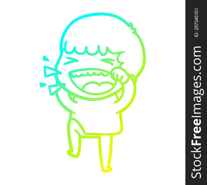 Cold Gradient Line Drawing Cartoon Laughing Man