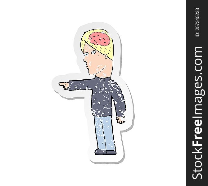 Retro Distressed Sticker Of A Cartoon Clever Man Pointing