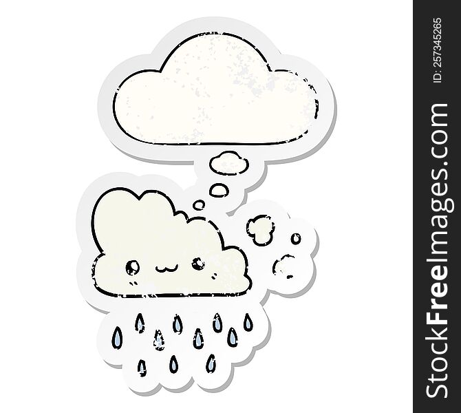 Cartoon Storm Cloud And Thought Bubble As A Distressed Worn Sticker
