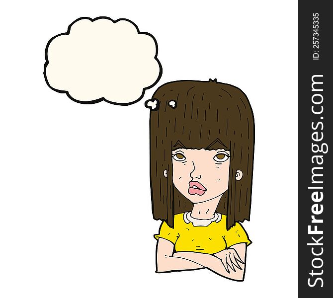 Cartoon Girl With Folded Arms With Thought Bubble