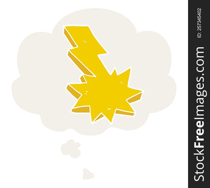 cartoon lightning strike with thought bubble in retro style