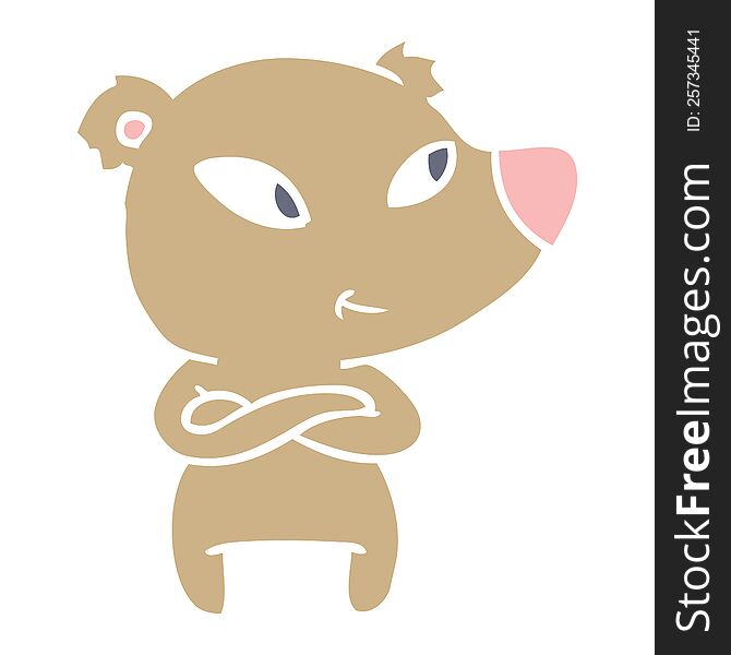 Cute Flat Color Style Cartoon Bear With Crossed Arms