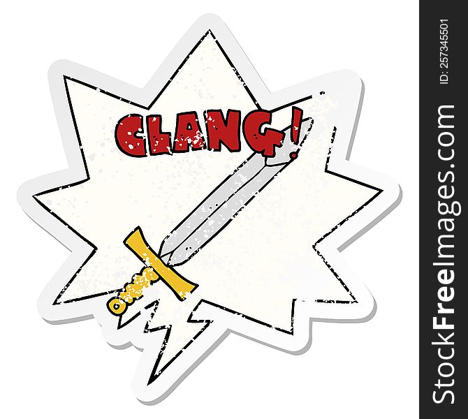Cartoon Clanging Sword And Speech Bubble Distressed Sticker