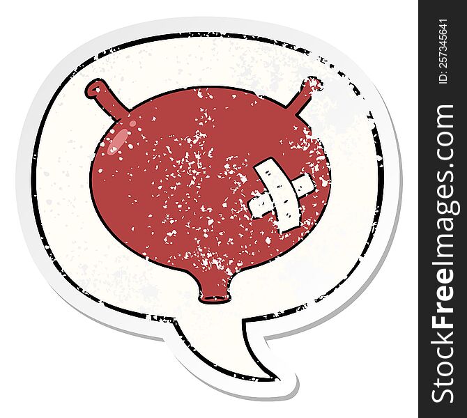 cartoon bladder with speech bubble distressed distressed old sticker. cartoon bladder with speech bubble distressed distressed old sticker