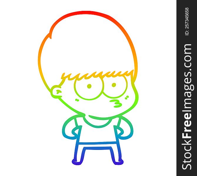 Rainbow Gradient Line Drawing Curious Cartoon Boy