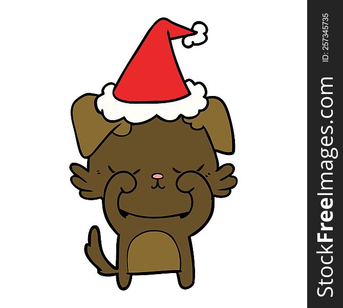 Cute Line Drawing Of A Dog Wearing Santa Hat