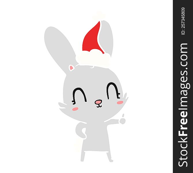 cute hand drawn flat color illustration of a rabbit wearing santa hat. cute hand drawn flat color illustration of a rabbit wearing santa hat