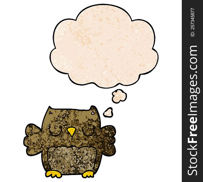 Cute Cartoon Owl And Thought Bubble In Grunge Texture Pattern Style