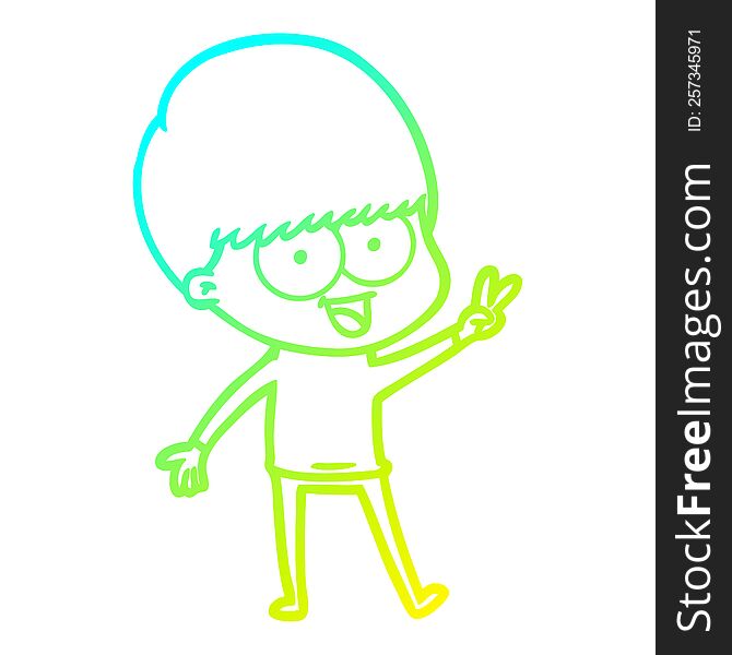 Cold Gradient Line Drawing Happy Cartoon Boy Waving