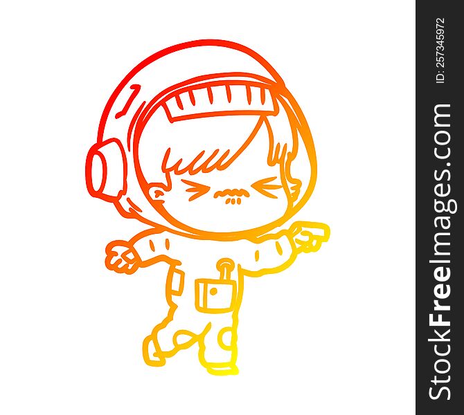 warm gradient line drawing of a angry cartoon space girl