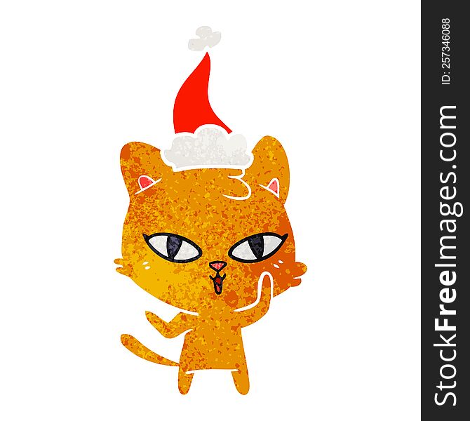 Retro Cartoon Of A Cat Wearing Santa Hat