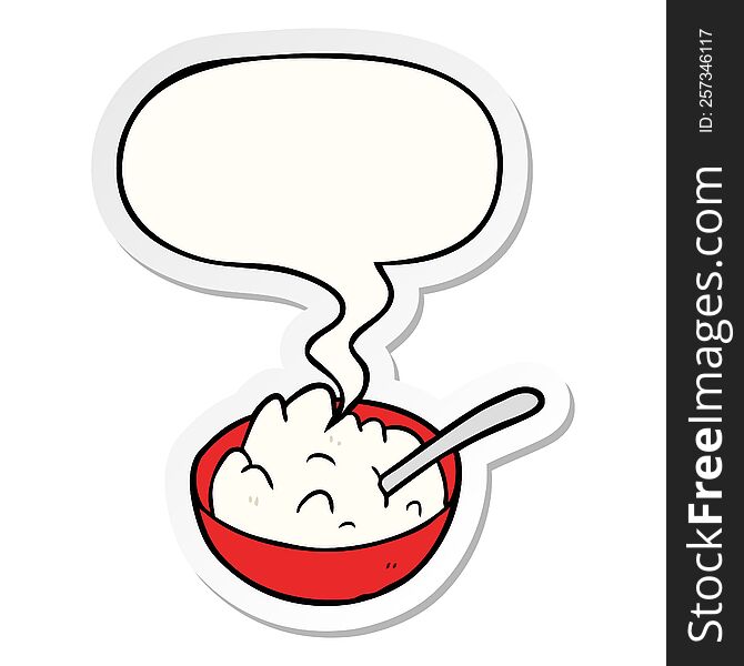 cartoon bowl of porridge with speech bubble sticker