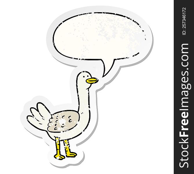 Cartoon Bird And Speech Bubble Distressed Sticker