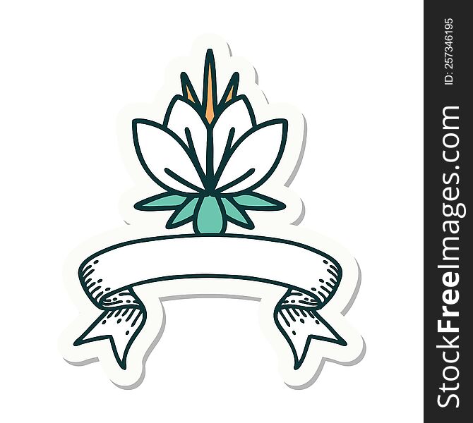 tattoo style sticker with banner of a water lily