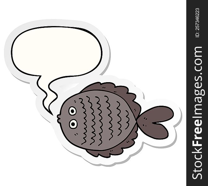 cartoon flat fish with speech bubble sticker. cartoon flat fish with speech bubble sticker