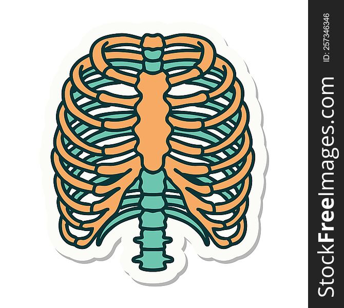 sticker of tattoo in traditional style of a rib cage. sticker of tattoo in traditional style of a rib cage