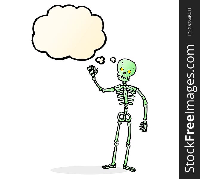 Cartoon Waving Skeleton With Thought Bubble