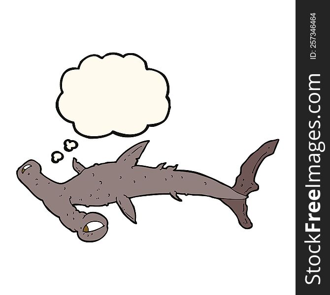 cartoon hammerhead shark with thought bubble