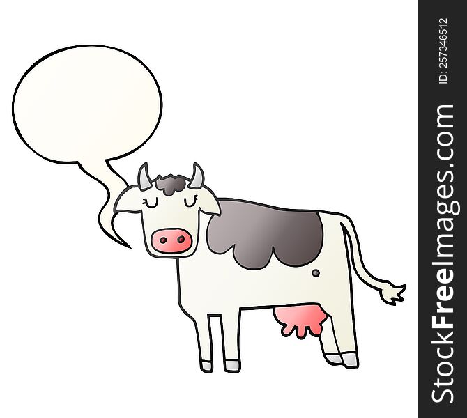 cartoon cow with speech bubble in smooth gradient style