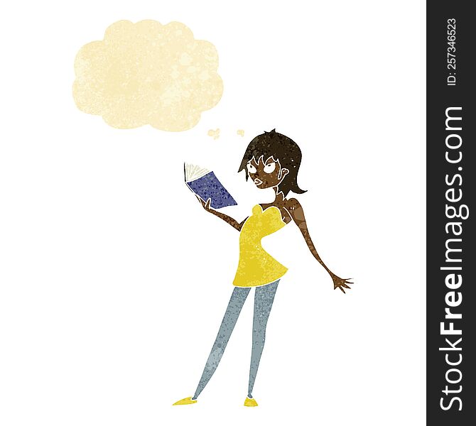 Cartoon Woman Reading Book With Thought Bubble