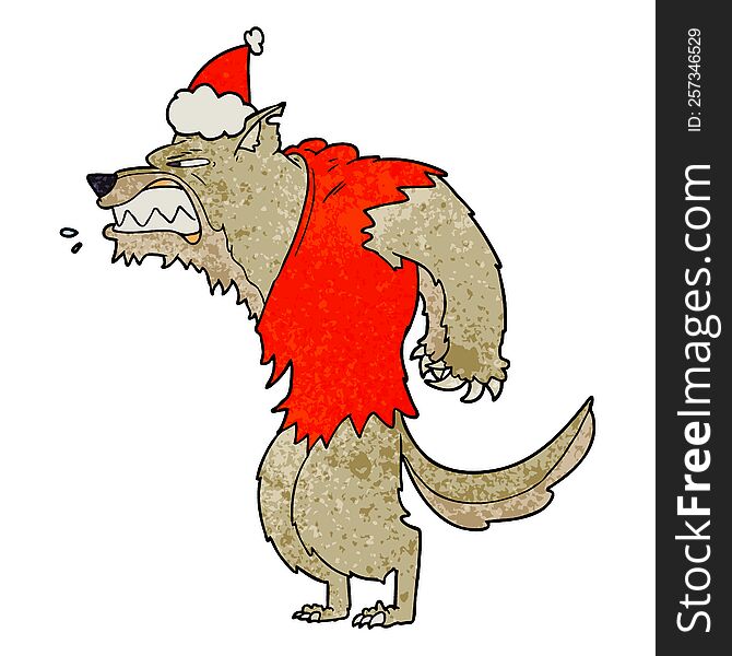 Angry Werewolf Textured Cartoon Of A Wearing Santa Hat